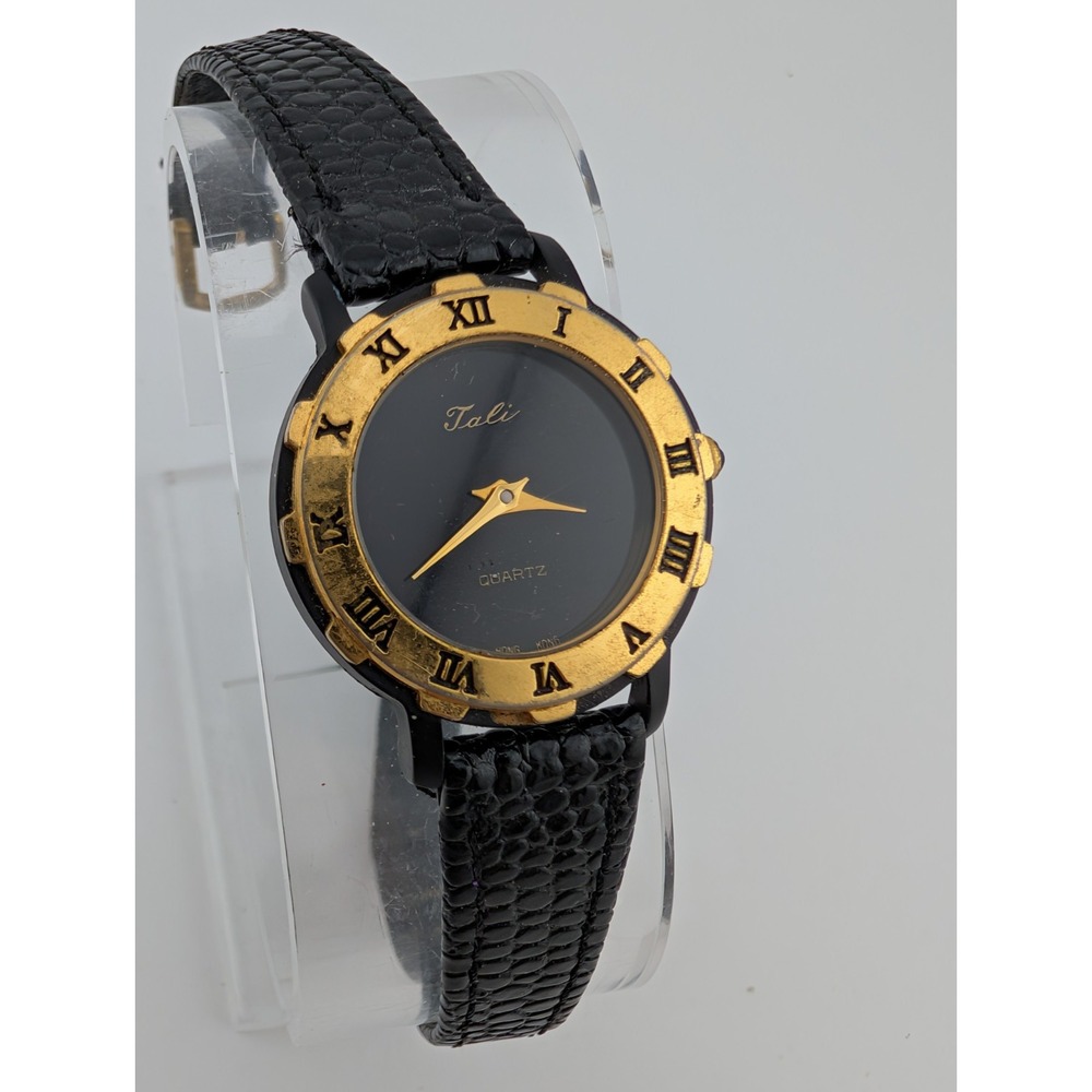 Vintage Tali Watch Women 25mm Case‎ Black Leather Band- New Battery